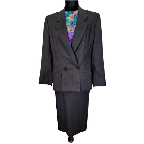 Vintage 1980s Linen Blend Double Breasted Blazer Midi Skirt Suit Set Women Small - Picture 2 of 11